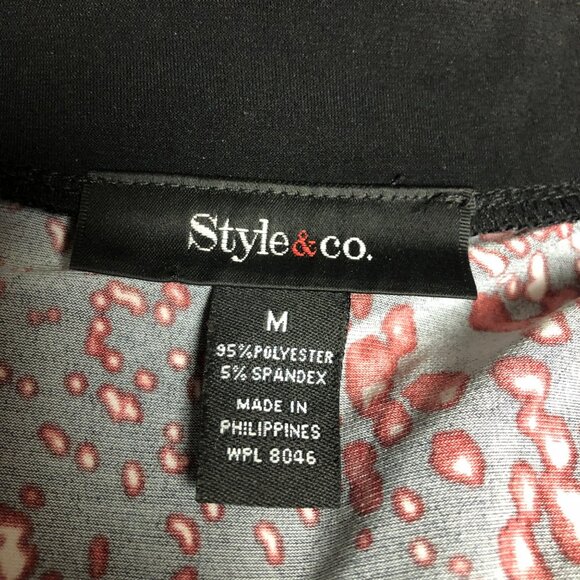 Style and Co Wrap Dress Womens Size Medium Black Red Stretch V Neck Knee Length - Picture 5 of 7